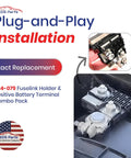 Fusible Fuse Link And Positive Battery Terminal Kit For Nissan Altima 07 13 Maxima 09 14 Murano 09 14 Teana 08 12 250 Amp Main Alternator Fuse Plug And Play Replacement Direct Fit Heavy Duty Electrical Harness Upgrade installed in engine compartment.