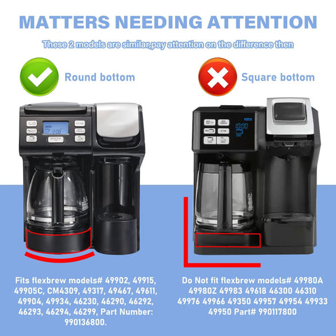 Pair of 12-cup coffee maker carafe replacement pots; left round-bottom, right square-bottom (black) for Flexbrew