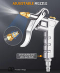 Metal Air Blow Gun With Brass Adjustable Nozzle And Steel Extension, Pro Grade Versatile Air Compressor Attachment, side view