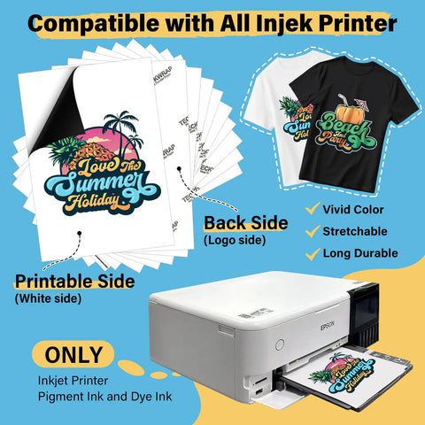 Printable Heat Transfer Paper Kit For Tees, 15 Sheets 8.3 By 11.7 Inches, Inkjet Friendly Iron On Transfer Paper For Light And Dark Fabrics