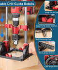 Upgraded Portable Drill Guide For Precise Straight Holes, Adjustable From Zero To Sixty Degrees, shown on a wooden block