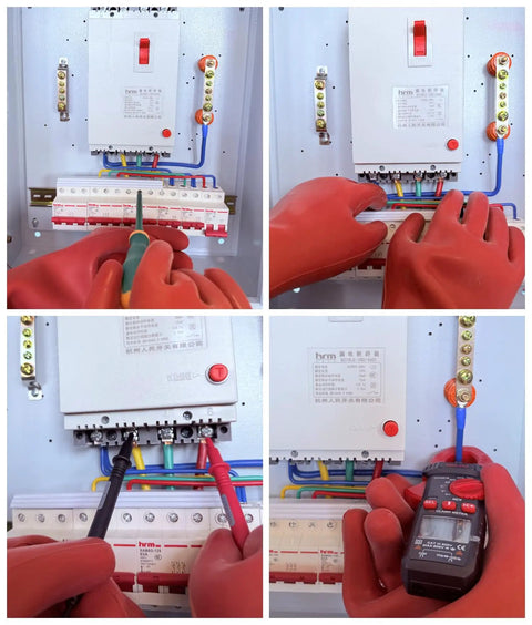 12kV Electrical Gloves Size 10 Thick 1.8mm Rubber Insulated Safety Gear for Electricians used on electrical panel, red lineman glove