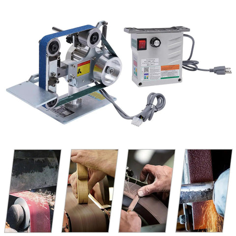 Heavy Duty 550W Brushless Belt Sander Grinder Featuring Variable Speed Includes Two Abrasive Belts, 110V power supply.