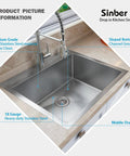 Drop In 25 Inch By 22 Inch By 9 Inch Single Bowl Kitchen Sink In 18 Gauge 304 Stainless Steel Satin Finish with faucet view