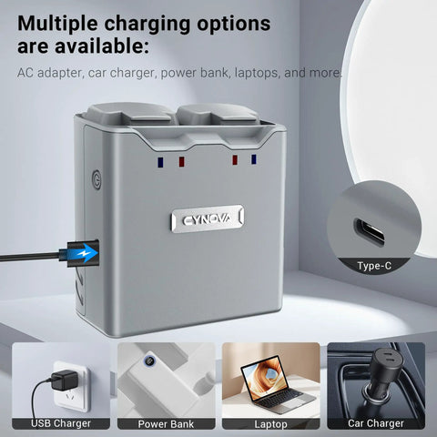 Two Way Battery Charger Hub For DJI Mini 4K And DJI Mini 2 Drones with USB-C, showing charging options, gray color