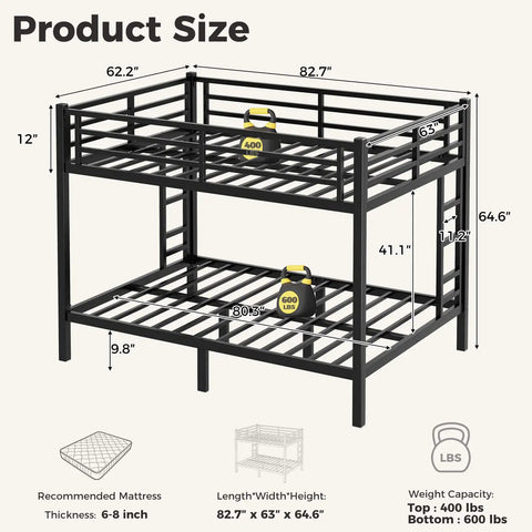 Heavy Duty Queen Over Queen Bunk Bed Frame Rock Solid Steel Sleep Stack For Adults And Teens Built Tough Loft Setup dimensions and weight capacity.