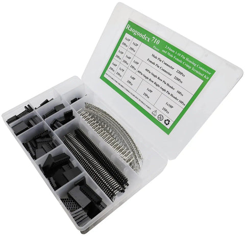 Dope 2.54mm Jumper Wire Kit With 710 Pieces Featuring Female Connectors And 40 Pin Pitch Single Row Headers in plastic case