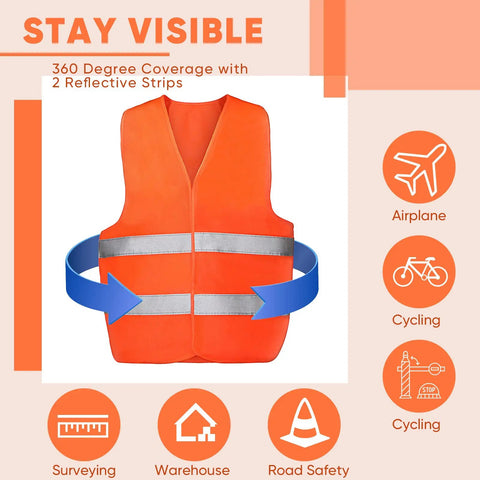60 Pack High Visibility Safety Vests With 2 Reflective Strips Orange Construction Workwear One Size Fits Most For Men And Women Lightweight
