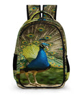Go To Everyday Carry Unisex Peacock Print Backpack With Full Tail Spread Design in durable polyester, front view