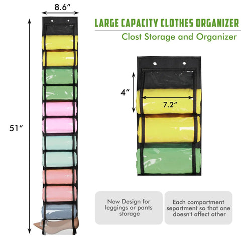 Get Your Closet Organized With This Super Cool Hanging Organizer Designed For Leggings Jeans And Clothes Featuring Twenty Four Compartments For Easy Storage And Access Every Time; black fabric with multicolor compartments