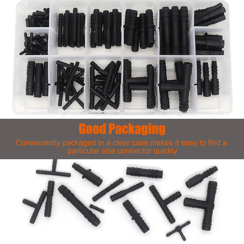 MINIMARU 119-PCS nylon automotive vacuum hose connector set in a clear organizer, 14 sizes, black