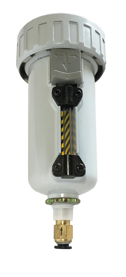 External Water Trap Valve With Automatic Drain For Compressed Air System, 1/2 In NPT Female Ports, close-up of metal bowl sight
