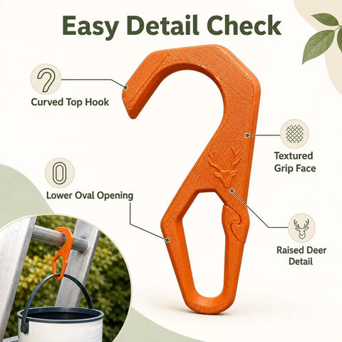 Orange Ladder Hook For Wall Painting And Home Maintenance Hang Paint Cans And Small Tools On A Ladder Rung With A Curved Top Over The Rung And A Lower Opening For Quick DIY Fixes And Clean Worksite Organization. Orange plastic ladder hook with textured grip and lower oval opening.