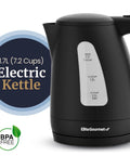 Fast Boil 1.7L Electric Tea Kettle With 1500W Power BPA Free Auto Shut Off Water Level Window Big Capacity Boiler For Quick Hot Water No Fuss Pour Black, showing side view with water level markings.