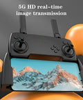 Dope 8K Dual Camera Drone With Real Time 5G Transmission for epic aerials controller showcasing scenic mountain on display.