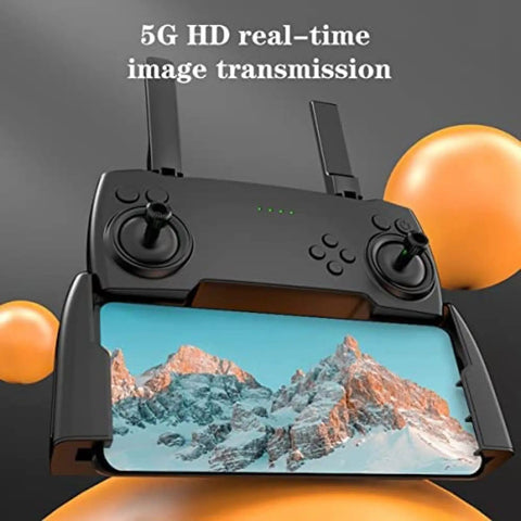 Dope 8K Dual Camera Drone With Real Time 5G Transmission for epic aerials controller showcasing scenic mountain on display.