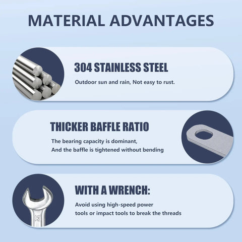 Material benefits of 4 Pack M8 Square U Bolts 2 Inch Wide 304 Stainless Steel with nuts plate and washers including rust resistance