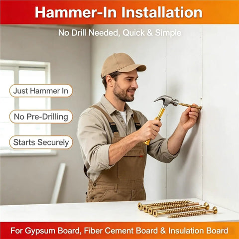 Heavy Duty Self Drilling Drywall Anchors Kit With Screws No Pre Drilling Easy Install For DIY Home Wall Mounts Zinc Plated Steel 80 120 160 200 Pack, hammer-in install