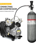 4500 Psi Carbon Fiber Paintball HPA Air Tank 4.7L With PCP Filling Regulator Valve connected to air compressor