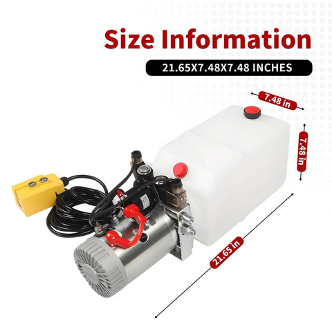 12V DC Double Acting Hydraulic Pump Power Unit With 6 Quart Tank For Lifting And Lowering Dump Trailers And Trucks, 0.91 GPM Flow