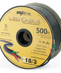 500 Feet Of 18 AWG Low Voltage LED Cable With 3 Conductor Black Jacket For In Wall Speaker Wiring UL Class 2 Certified
