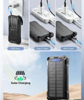Power Bank 49800mAh Solar Portable Charger with Wireless Charging USB C 15W Fast Charge, LED flashlight in charging setup