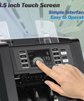 User operating N70A Money Counter Machine With 2CIS UV MG IR Counterfeit Detection on 3.5-inch touch screen