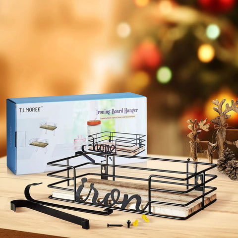 Space Saving Laundry Room Hanger Wall Mount For Iron And Ironing Board With Metal Frame And Large Wooden Base Basket Displayed