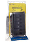 Water Resistant 6 Position Circuit Breaker Panel For Boats Black With IP66 Protection LED Indicator Lights in packaging.