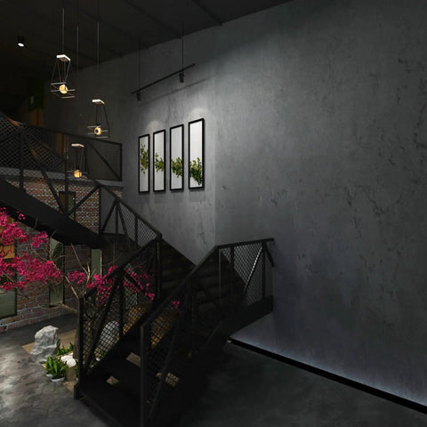 Charcoal Gray Concrete Wallpaper Peel And Stick 31x354 Inches Extra Thick 3D Faux Vinyl Wrap Matte Wall Sticker in stairwell