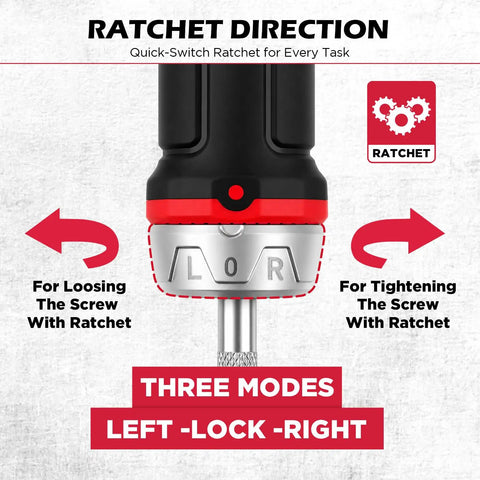 Ultimate 26-Piece Ratcheting Screwdriver Bit Set With S2 Steel Bits, Magnetic Driver And Telescopic Rod Perfect For Any Garage, Home Repair Or DIY Project That Demons High Performance And Reliability. Ratchet direction switch