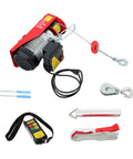 Timunr PA400 electric hoist in red with wireless remote, 880 lb lift capacity, includes hook, rope, and lifting slings.