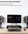 Heavy Duty Desktop Speaker Stands Pair With Flat Base Adjustable Height and Tilt Universal Platforms elevating speakers on desk