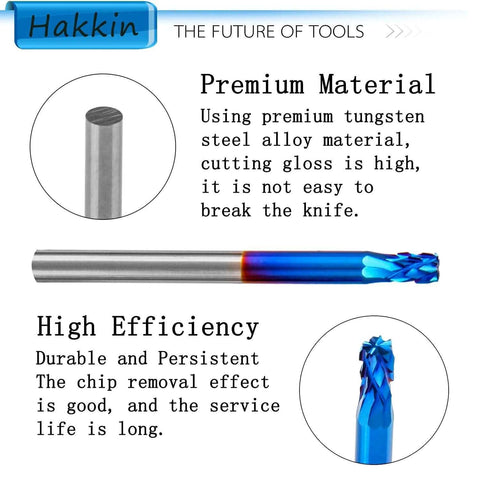 Hakkin 20-piece carbide rotary burrs set with 1/8" shank; blue-coated ball-nose end mill for CNC/router engraving