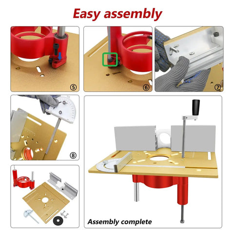 Image showing easy assembly steps for Built Tough Durable Aluminum Router Table Insert Plate, Reliable Flip Plate For Woodworking Benches.