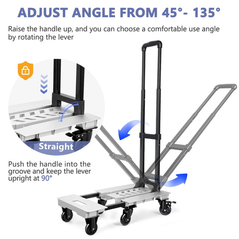 Front view of KEDSUM aluminum panel folding hand truck dolly with adjustable 90-degree handle and 4 wheels.
