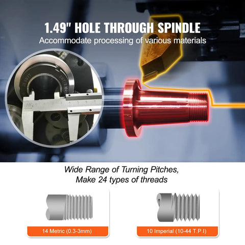 Premium Benchtop Metal Lathe With A Beefy 750W Brushless Motor and a 1.49" hole through spindle for material processing.