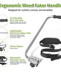 Ergonomic Weed Eater Handle with Shoulder Strap, aluminum alloy, padded grip, adjustable strap, trimmer handle for easy lawn care.