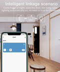 One Pack Smart Door And Window Sensor Tracking Entries To Keep Your Pad Secure While Sending Instant Push Alerts For Straight Up Home Protection And Hands Free Voice Command, shown in living room with smartphone app.