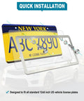 Crystal Clear License Plate Frame Covers 2 Pack Flat Tag Shield Protector with unbreakable acrylic installed on car