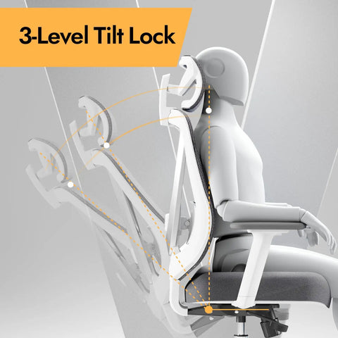 Diagram showing 3-level tilt lock on Ergonomic Mesh Office Chair With 3D Lumbar Support And 3D Armrests V Shaped Back Adjustable Desk Chair
