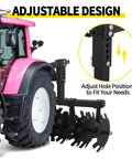 32 Inch Disc Plow Harrow With 2 Inch Receiver Mount for ATV UTV showing adjustable height feature next to pink tractor