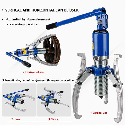 Heavy Duty Portable Hydraulic Gear Puller With Adjustable 13 Point 7 Inch Jaws Offering Massive 15 Ton Bad Ass Power For Stubborn Bearing And Hub Separator Tasks Built From Alloy Steel To Handle High Pressure Jobs At The Home Garage, two-jaw vertical setup