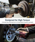 Mechanic using Beefed Up Half Inch Drive Crank Bolt Socket Set With 17mm 19mm 21mm 22mm 24mm 27mm Deep Impact Harmonic Balancer Sockets