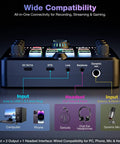 Back view of All In One Live Sound Card Mixer With Gooseneck Mic And Voice Changer For Streaming Gaming and Recording