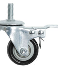 Heavy Duty 2 Inch Polyurethane Swivel Caster Wheels With Locking Brake Set Of 4 Black Threaded Stem Casters Five Sixteenths Inch Stem 1 Inch Long side view with detailed wheel and stem.