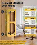 All In One Door Hinge Jig And Lock Installation Kit With Aluminum Alloy Adjustable Mortise Template showing hinge sizes and types.
