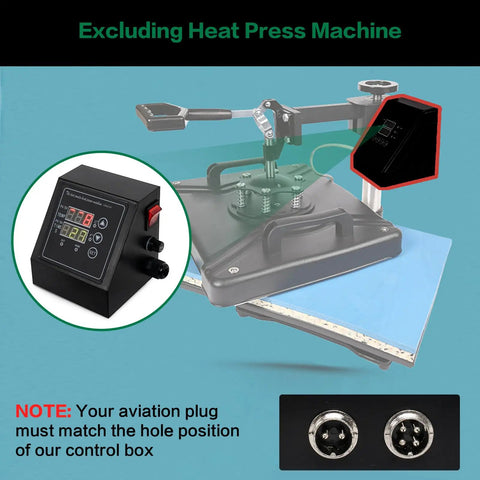 1400W Heat Press Powerhouse With K Type Temperature Controller And LED Time Display shown with aviation plug connectors