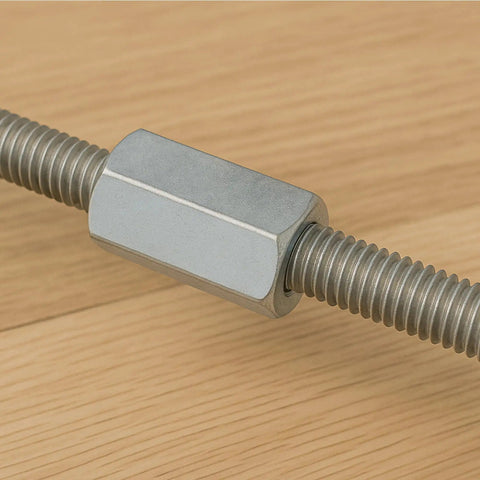 Universal 5/16-18 Threaded Rod Coupler Nut 2 Inch Length 12 Pack Zinc Plated Carbon Steel Hex Extension Fasteners shown connecting rods.