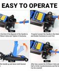 Step-by-step guide to operating the 2.5 Ton Hydraulic Floor Jack With Low Profile For Sedans And SUVs 3.4 Inch To 15.2 Inch Lift Range